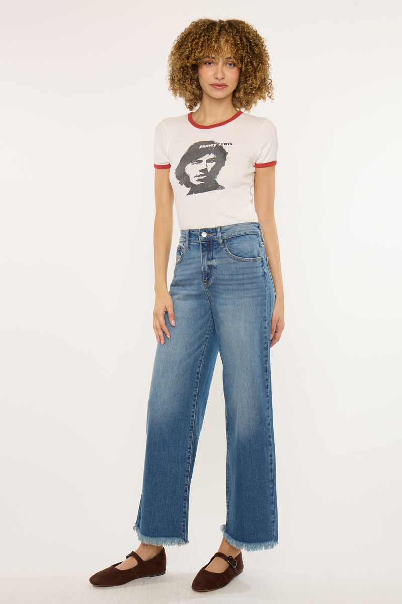 Women's High Rise Cropped Wide Leg Jeans - Aruli