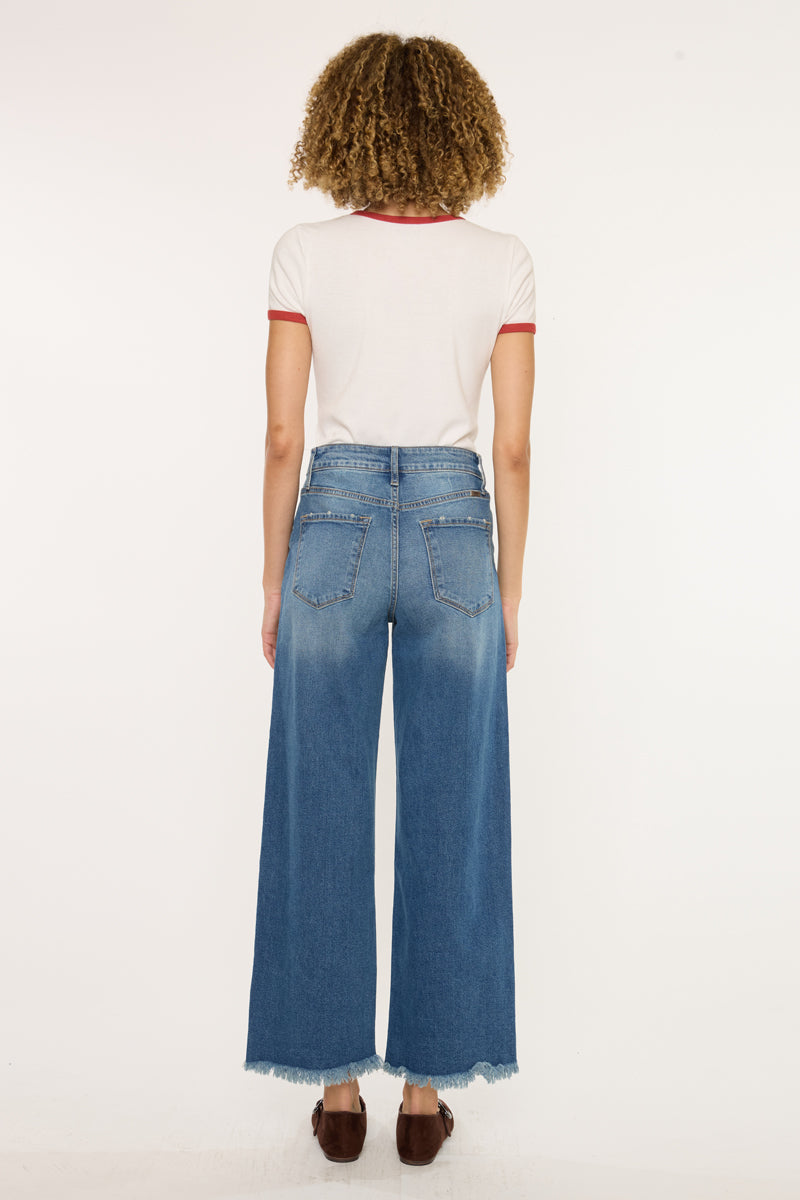 Women's High Rise Cropped Wide Leg Jeans - Aruli