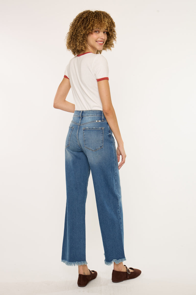 Women's High Rise Cropped Wide Leg Jeans - Aruli