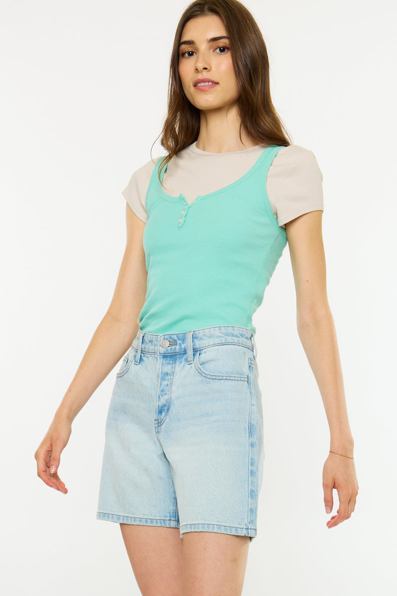 Women's High Rise Loose Mid Denim Shorts - Britt