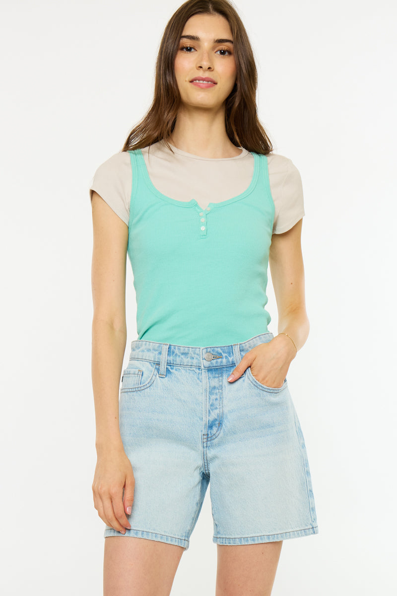 Women's High Rise Loose Mid Denim Shorts - Britt