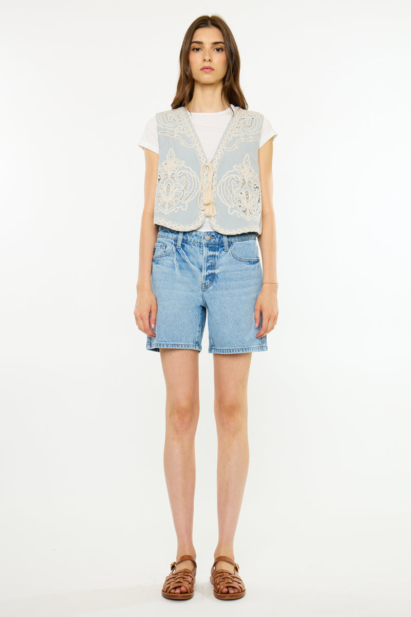 Women's High Rise Loose Mid Denim Shorts - Britt