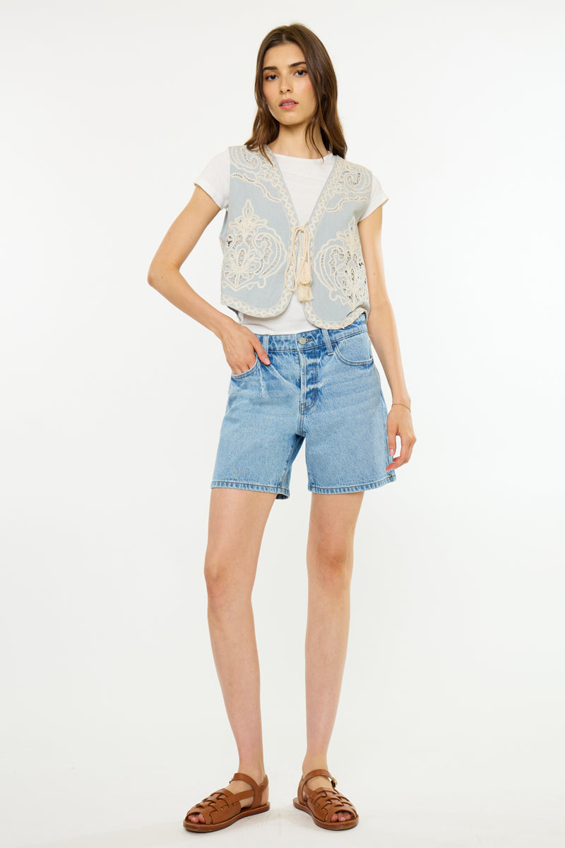 Women's High Rise Loose Mid Denim Shorts - Britt