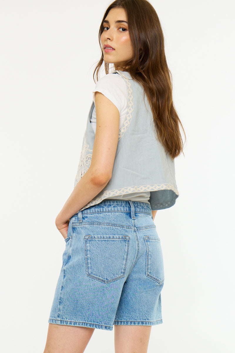 Women's High Rise Loose Mid Denim Shorts - Britt
