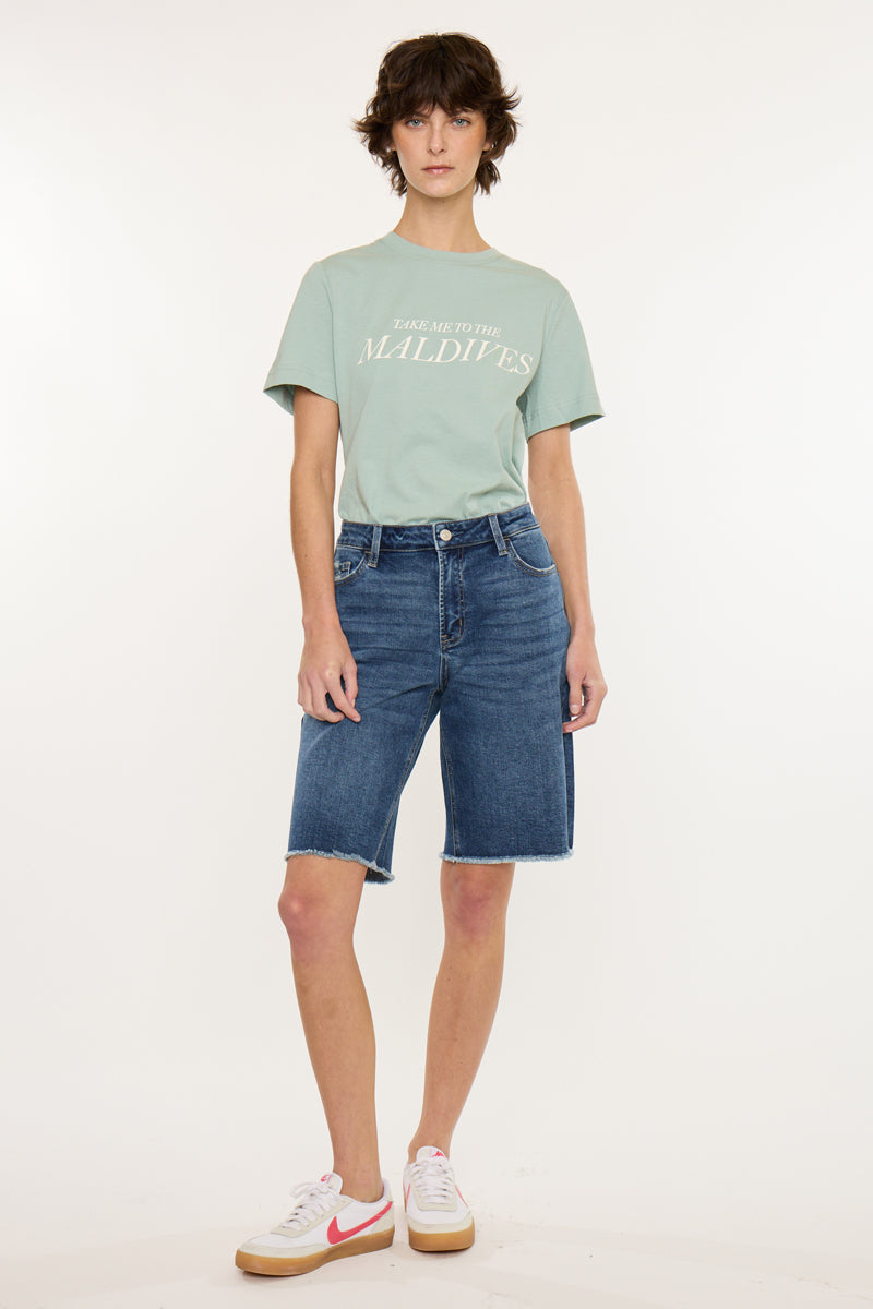 Women's Mid Rise Relaxed Jorts Denim Shorts - Aller