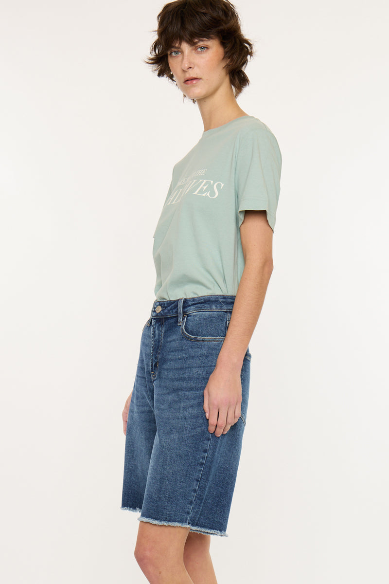 Women's Mid Rise Relaxed Jorts Denim Shorts - Aller