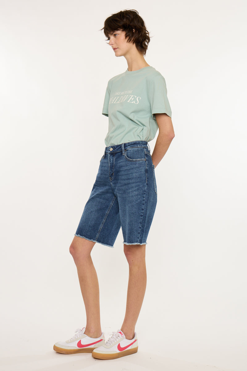 Women's Mid Rise Relaxed Jorts Denim Shorts - Aller