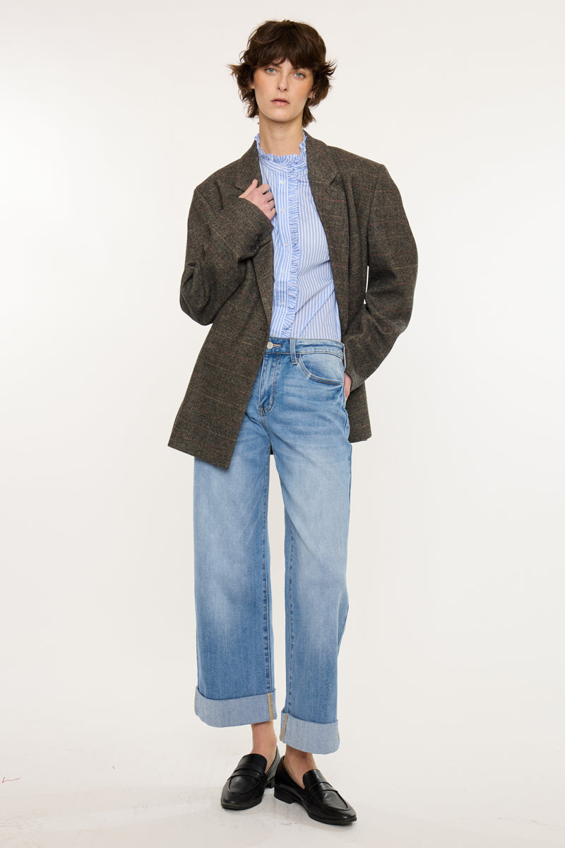Women's Mid Rise Cropped Wide Leg Jeans - Angie