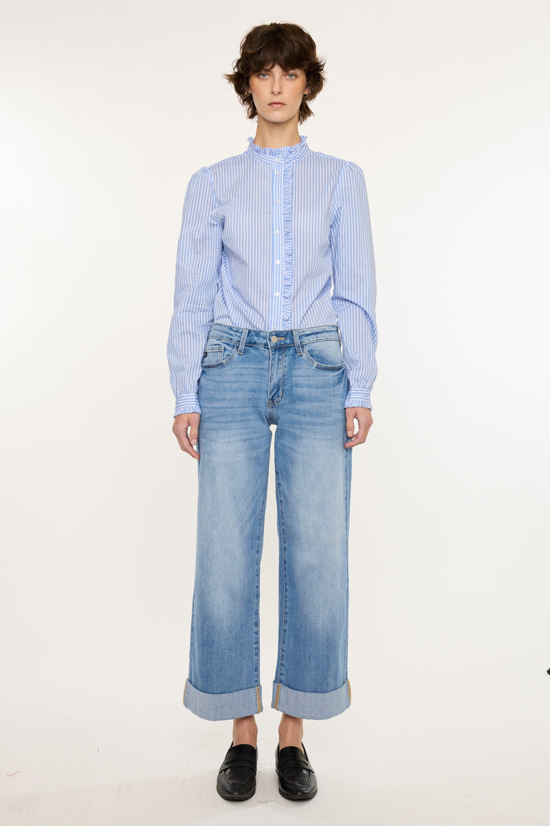 Women's Mid Rise Cropped Wide Leg Jeans - Angie