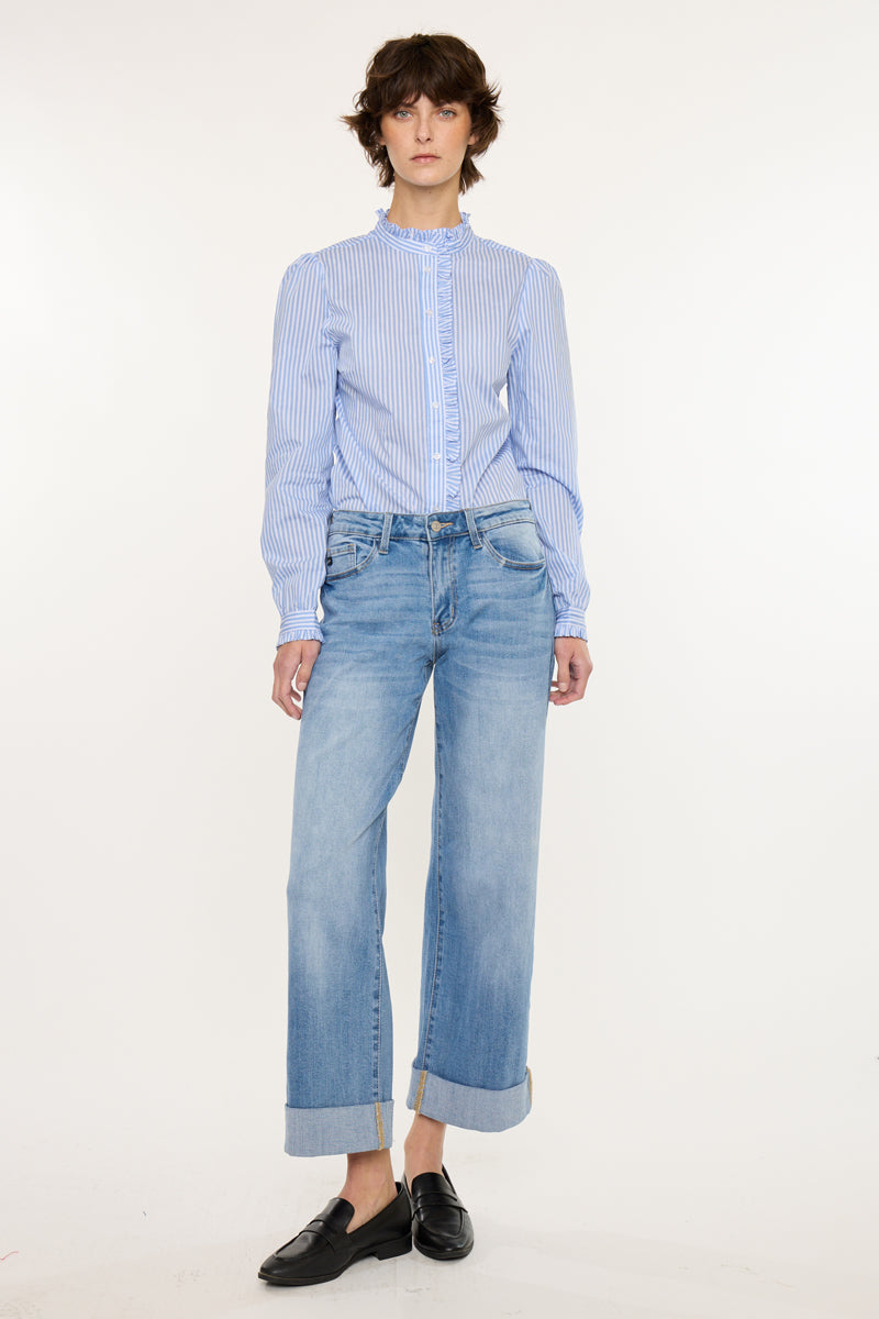 Women's Mid Rise Cropped Wide Leg Jeans - Angie