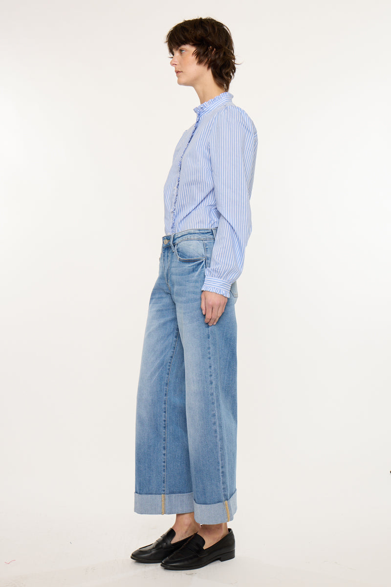 Women's Mid Rise Cropped Wide Leg Jeans - Angie