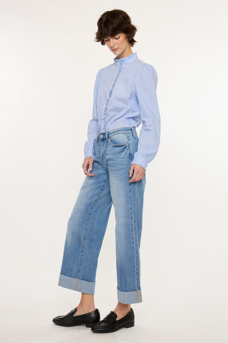 Women's Mid Rise Cropped Wide Leg Jeans - Angie