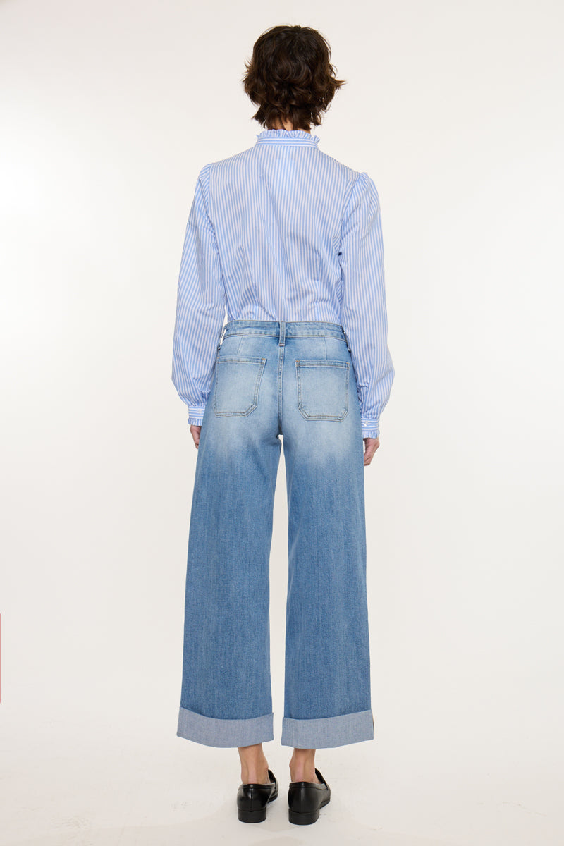 Women's Mid Rise Cropped Wide Leg Jeans - Angie