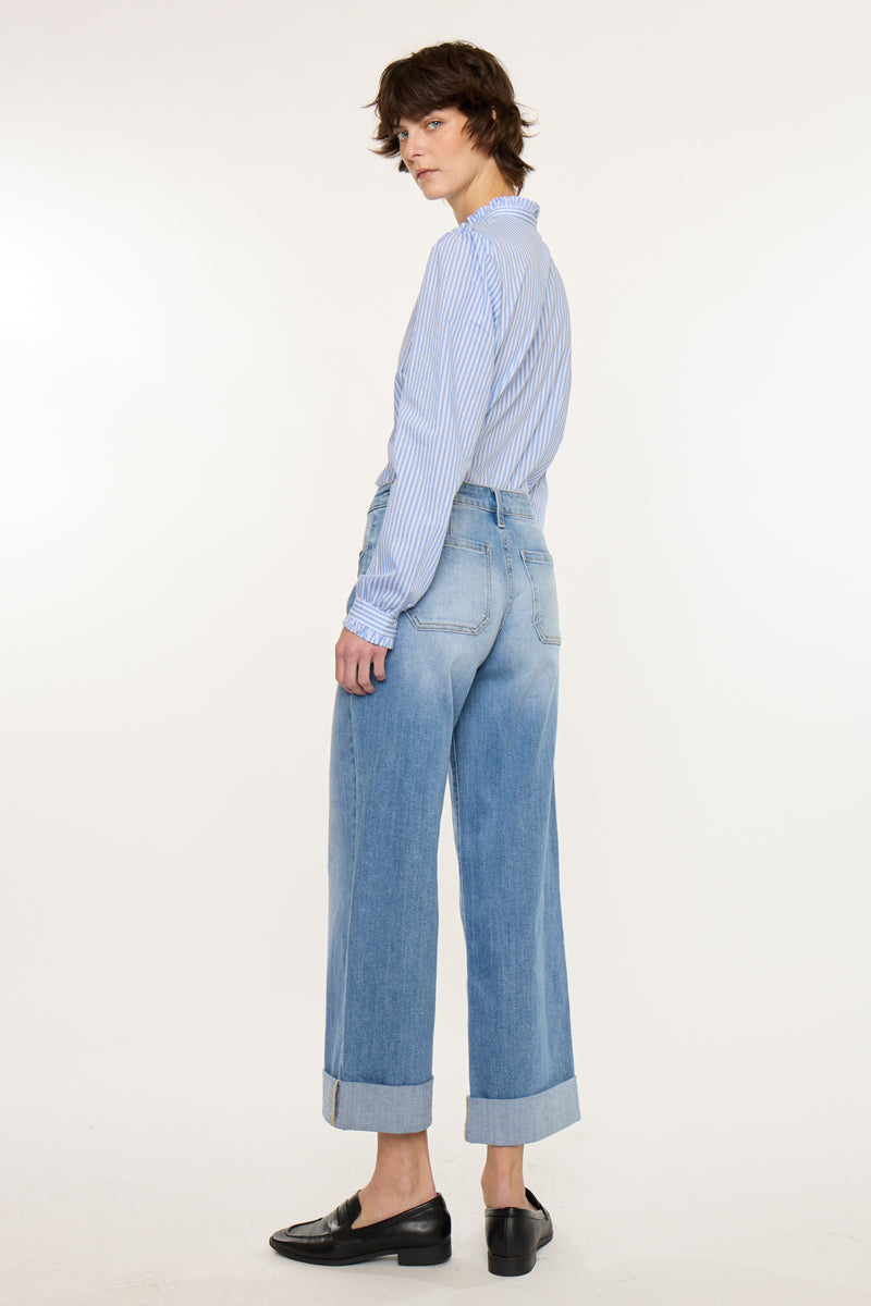 Women's Mid Rise Cropped Wide Leg Jeans - Angie