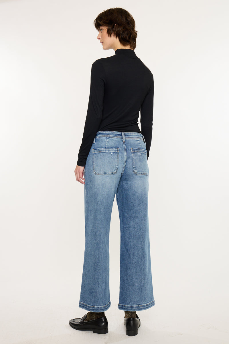 Women's Mid Rise Wide Leg Ankle Jeans - Amma