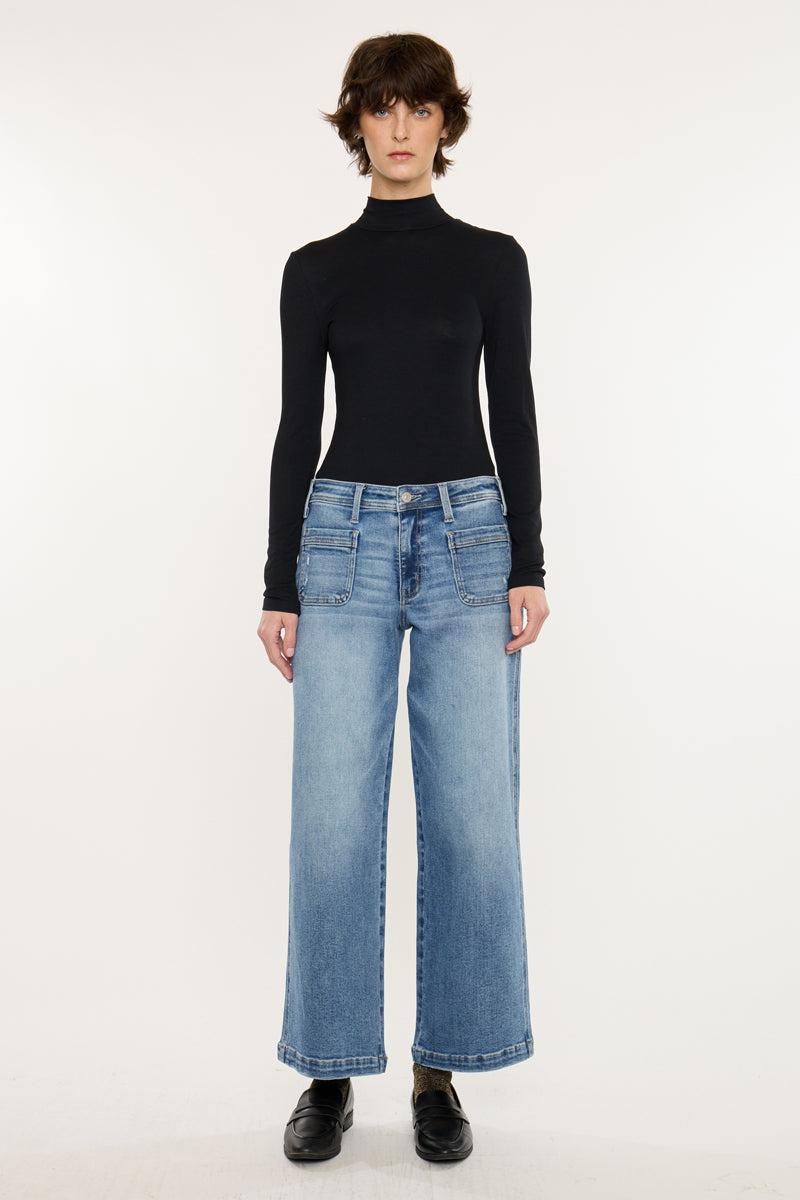 Women's Mid Rise Wide Leg Ankle Jeans - Amma