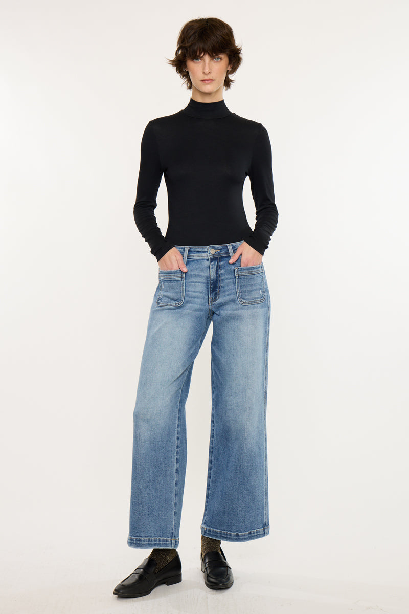 Women's Mid Rise Wide Leg Ankle Jeans - Amma