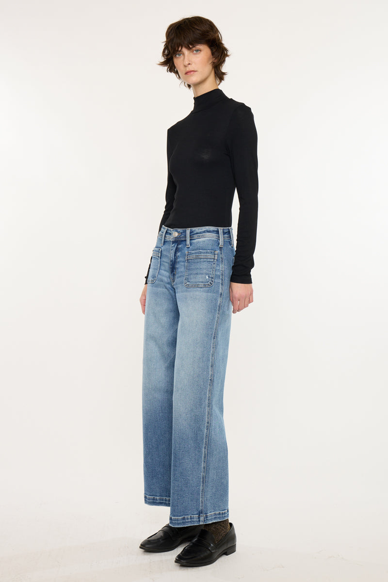 Women's Mid Rise Wide Leg Ankle Jeans - Amma