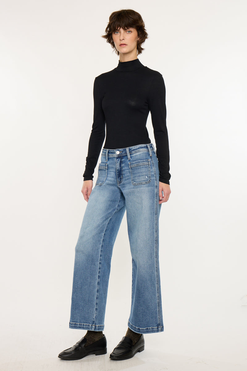 Women's Mid Rise Wide Leg Ankle Jeans - Amma