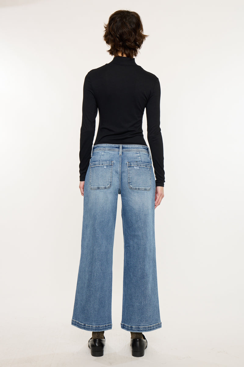 Women's Mid Rise Wide Leg Ankle Jeans - Amma