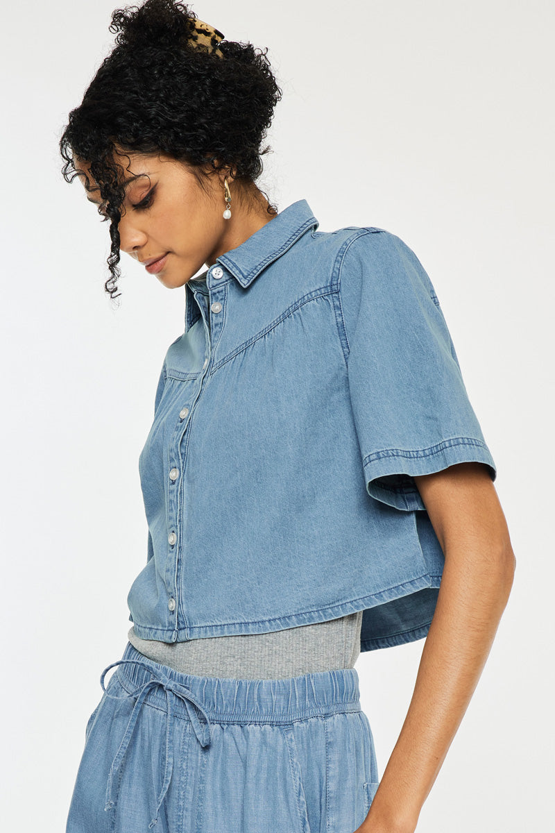 Women's Sleeve Cropped Denim Shirt - Alannah