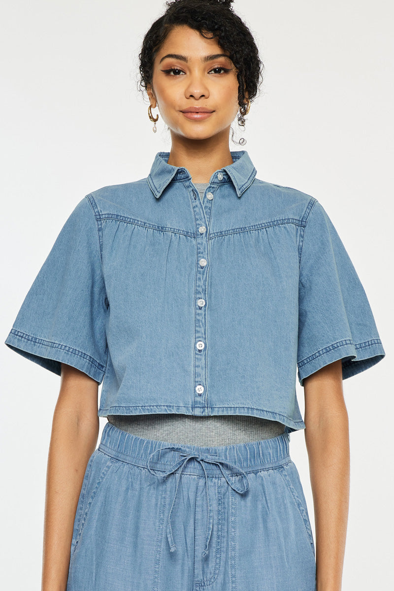 Women's Sleeve Cropped Denim Shirt - Alannah