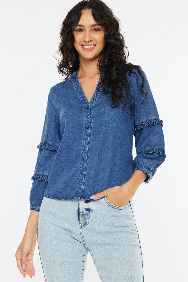 Women's Fitted Long Sleeve Denim Shirt - Allie