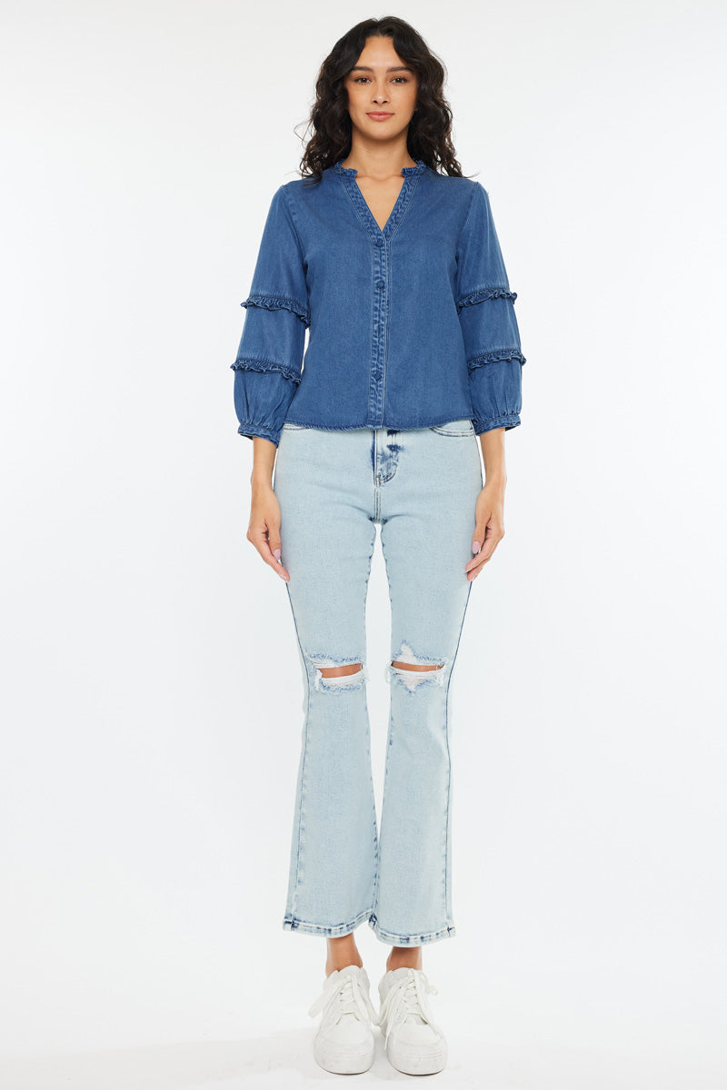 Women's Fitted Long Sleeve Denim Shirt - Allie