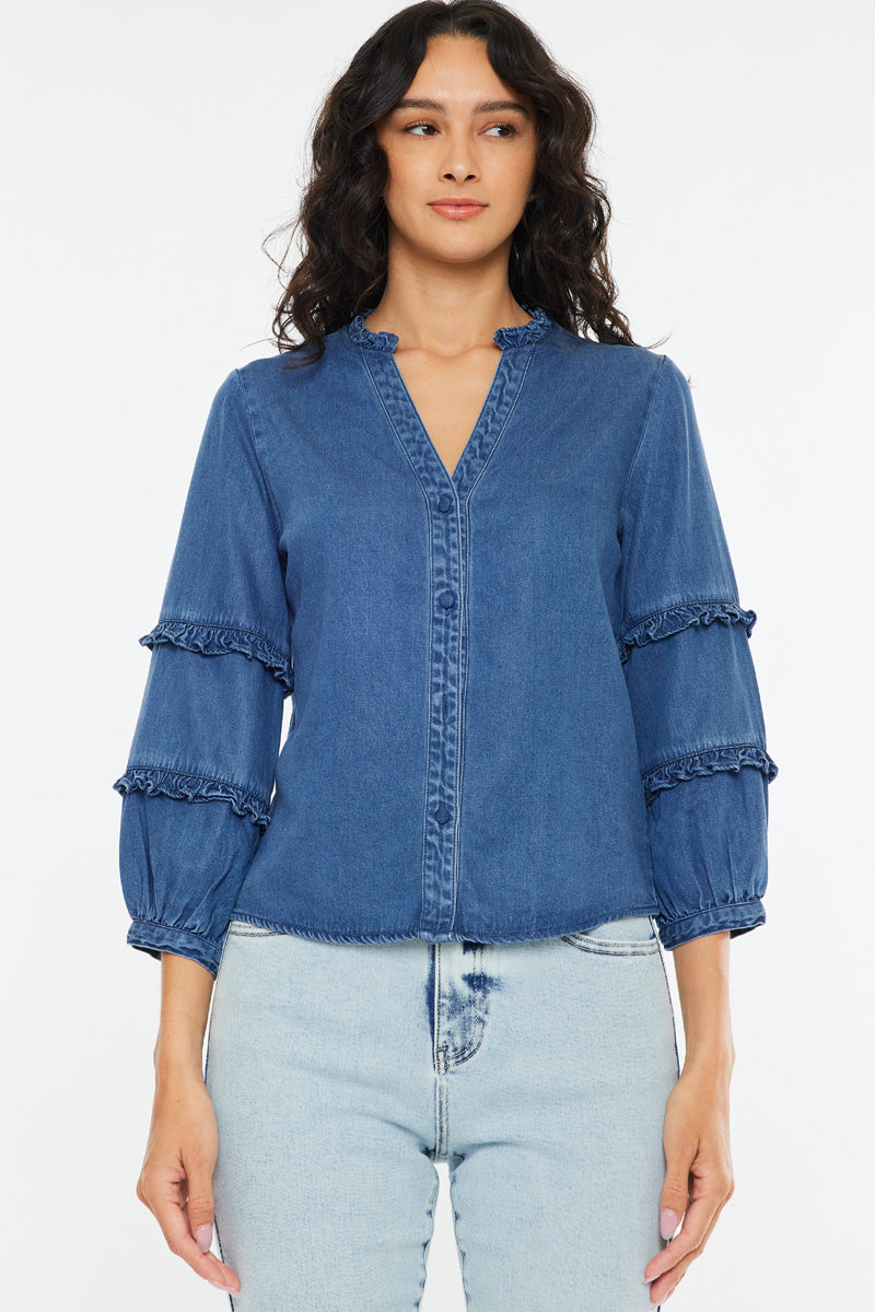 Women's Fitted Long Sleeve Denim Shirt - Allie