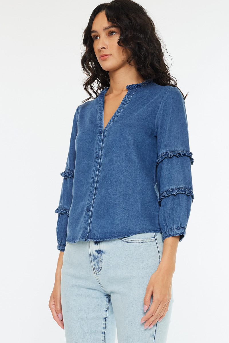 Women's Fitted Long Sleeve Denim Shirt - Allie