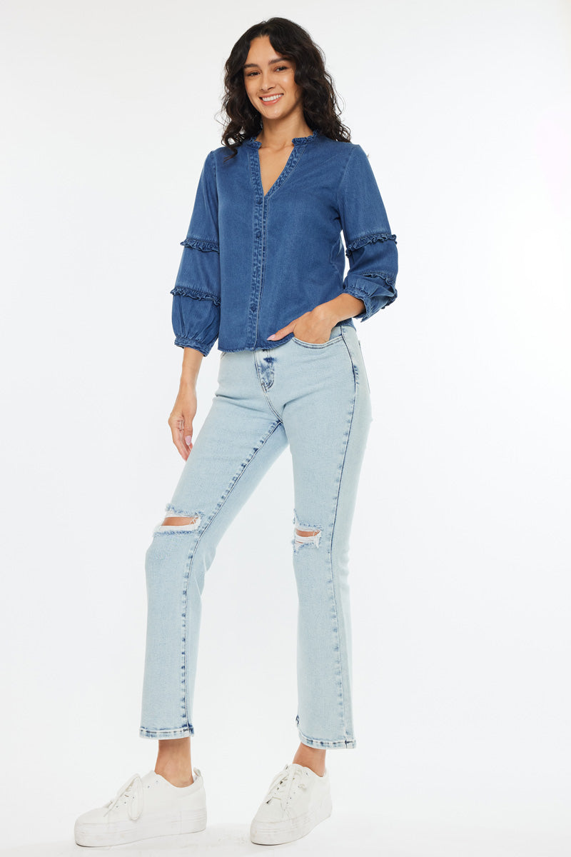 Women's Fitted Long Sleeve Denim Shirt - Allie