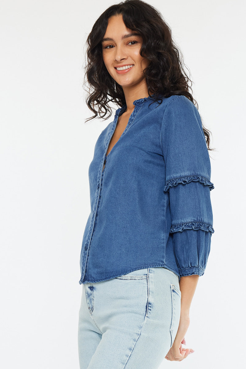 Women's Fitted Long Sleeve Denim Shirt - Allie