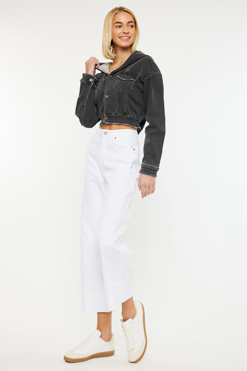 Women's Cropped Cropped Hooded Denim Jacket - Andie
