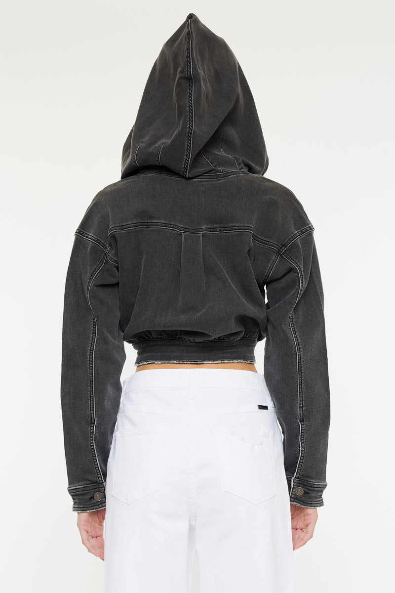 Women's Cropped Cropped Hooded Denim Jacket - Andie