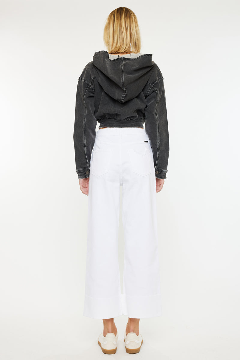Women's Cropped Cropped Hooded Denim Jacket - Andie