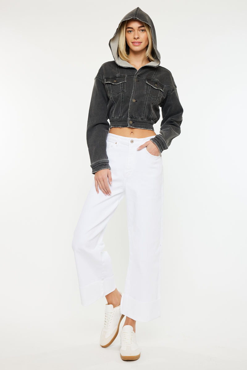 Women's Cropped Cropped Hooded Denim Jacket - Andie