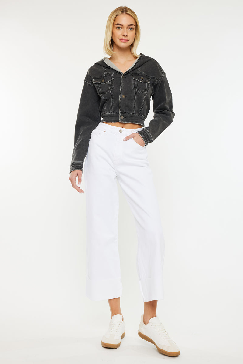 Women's Cropped Cropped Hooded Denim Jacket - Andie