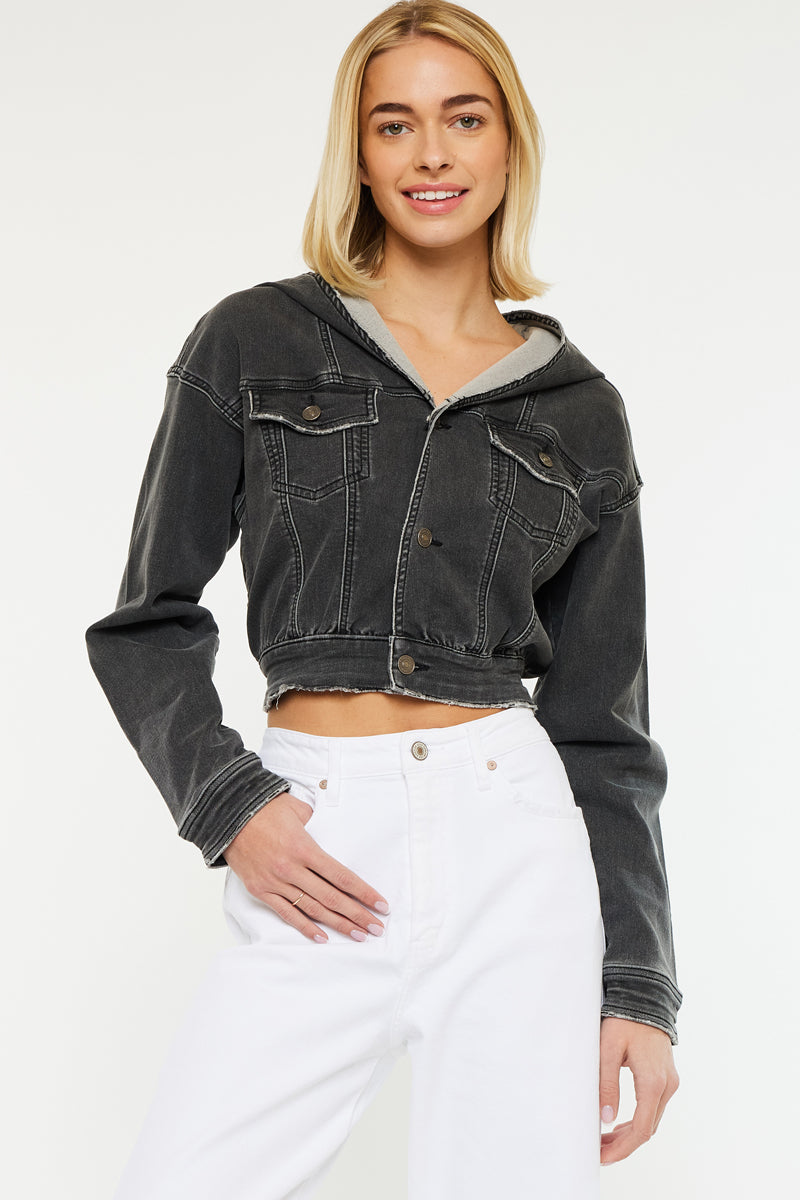 Women's Cropped Cropped Hooded Denim Jacket - Andie