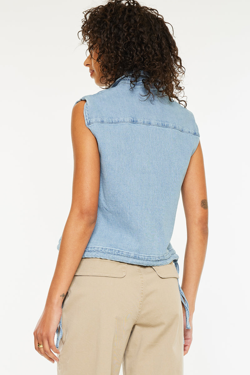 Women's V-Neck Sleeveless Denim Shirt - Bianca