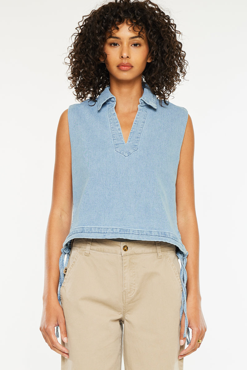 Women's V-Neck Sleeveless Denim Shirt - Bianca