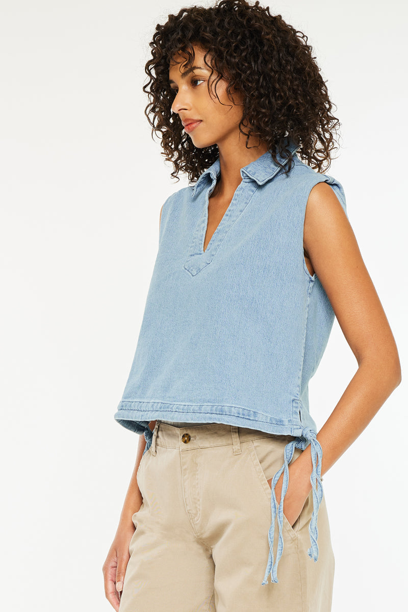 Women's V-Neck Sleeveless Denim Shirt - Bianca