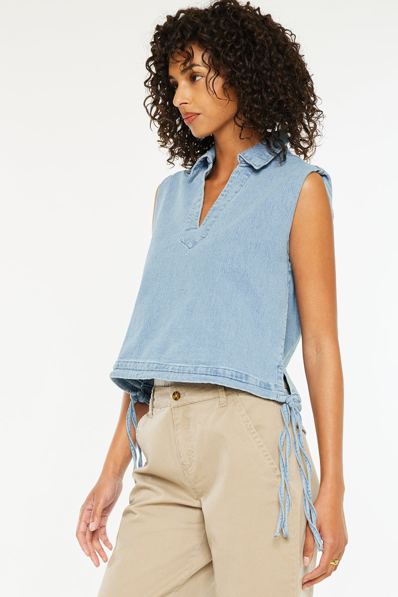 Women's V-Neck Sleeveless Denim Shirt - Bianca