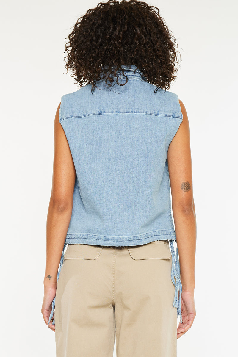 Women's V-Neck Sleeveless Denim Shirt - Bianca