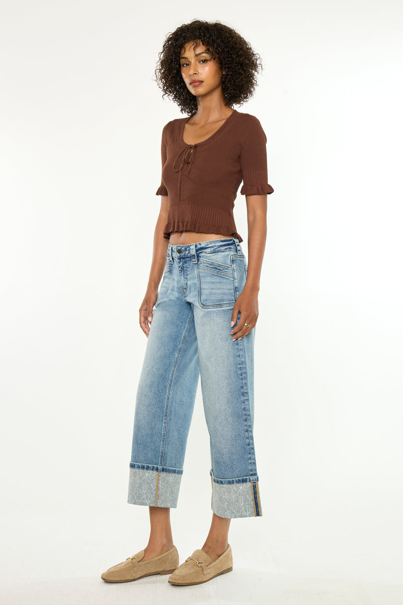 Women's Mid Rise Cropped Wide Leg Jeans - Anley