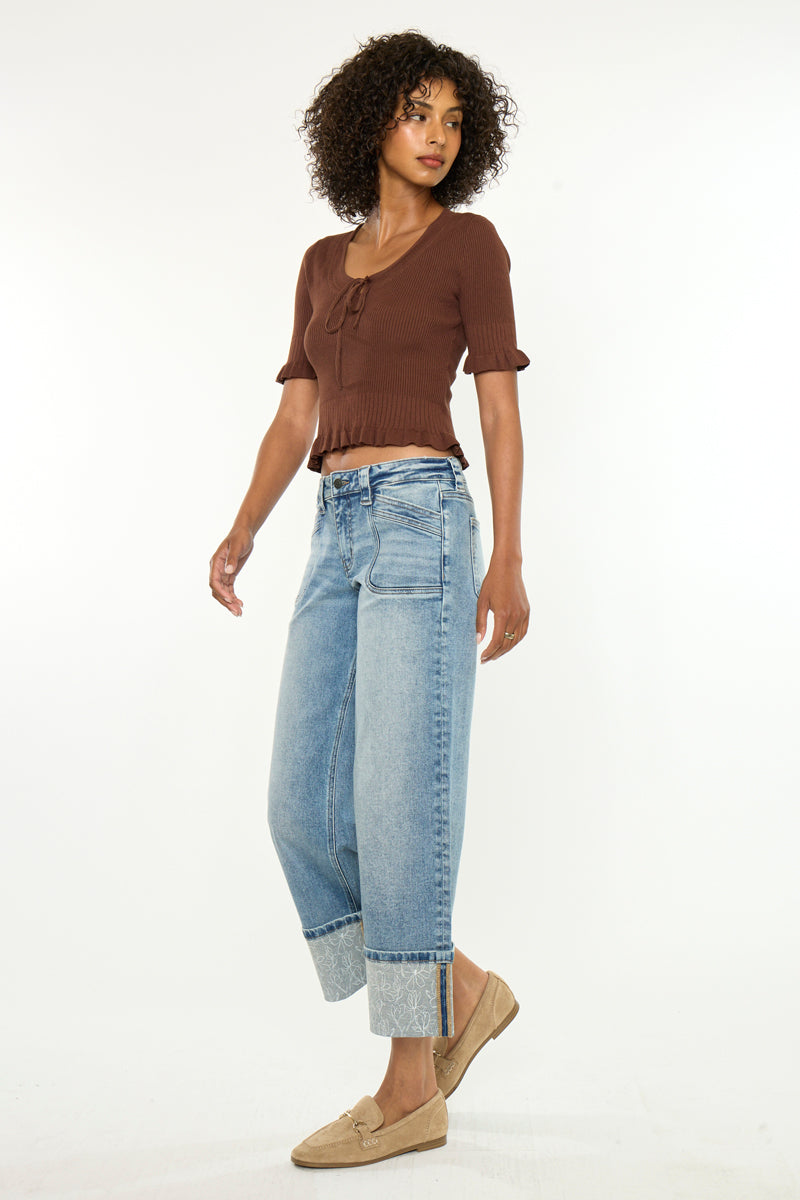 Women's Mid Rise Cropped Wide Leg Jeans - Anley