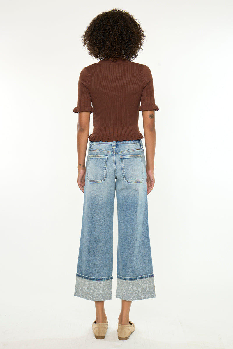 Women's Mid Rise Cropped Wide Leg Jeans - Anley
