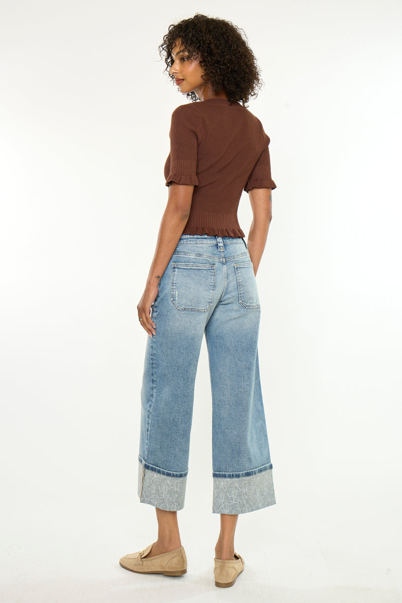 Women's Mid Rise Cropped Wide Leg Jeans - Anley