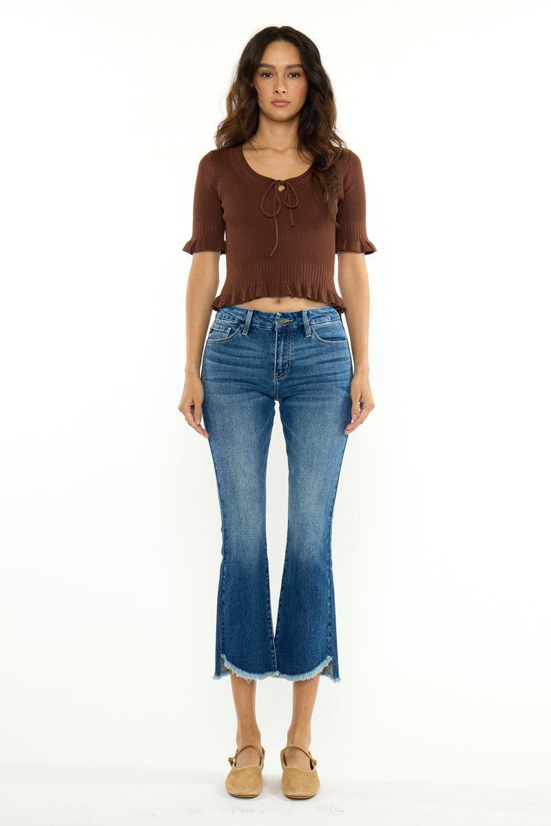Women's Mid Rise Cropped Flare Jeans - Aida