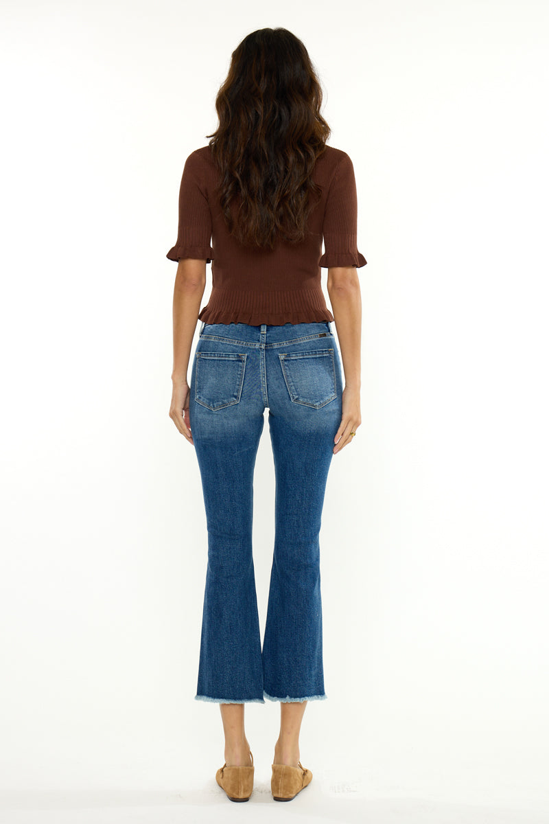Women's Mid Rise Cropped Flare Jeans - Aida