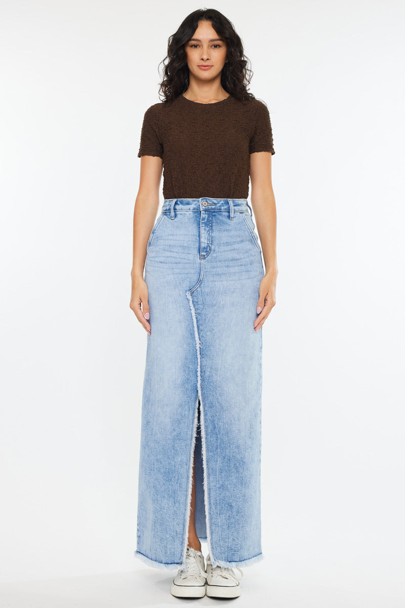 Women's High Rise Maxi Denim Skirt - Anette
